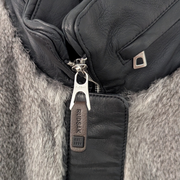 Rudsak Leather Jacket with Rabbit Fur – Size Large - Picture 4 of 12